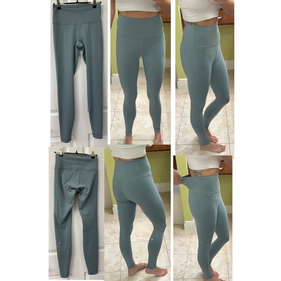 Lululemon Wunder Under Train high rise 28" crater blue size 6 draw string green - Picture 10 of 10